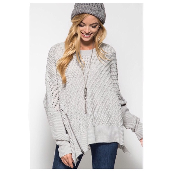 Light Gray Side Zipper Sweater - Picture 2 of 6